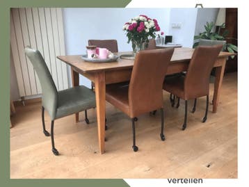 Set van 6 leren eetkamerstoelen - met wieltjes - diverse, Ophalen of Verzenden, Nieuw, Eén