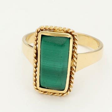 Ring - 18 karaat Geel goud - Malachiet, Handtassen en Accessoires, Nieuw