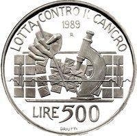Italie. 500 Lire 1989  Fight against Cancer Proof (Sans