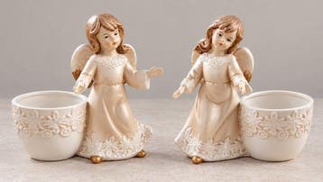 Beeldje - Set van 2 keramische engelen met decoratieve