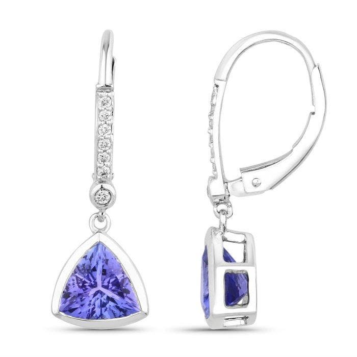 Oorbellen - 14 karaat Witgoud - 2.56ct. tw. Tanzaniet -, Handtassen en Accessoires, Oorbellen