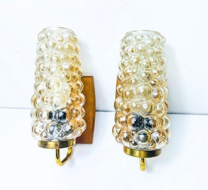 Wandkandelaar (2) - Glas, Messing, Hout - Bubble, Antiquités & Art, Antiquités | Éclairage