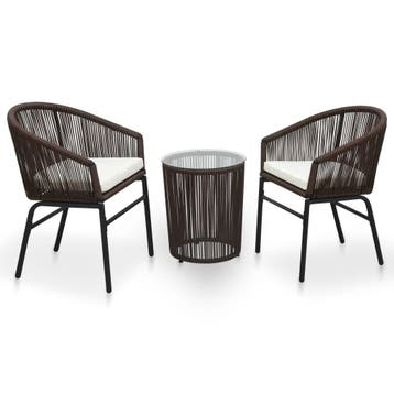 vidaXL 3-delige Bistroset met kussens PE-rattan bruin, Verzenden