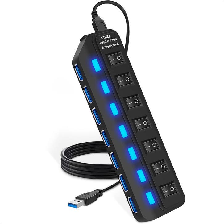 Strex USB 3.0 Hub - USB Splitter - 7 Poorten - 5Gbps, Computers en Software, Dockingstations, Nieuw, Verzenden