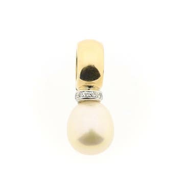 Gouden hanger met parel en diamanten; 0,035 ct., Ophalen of Verzenden