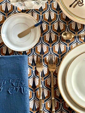 Art-deco-geprint tafelkleed voor ruime tafels. 2,70 x 1,80 m, Antiek en Kunst