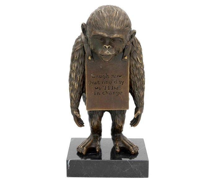 Beeldje - Monkey leader - Brons, Marmer, Antiquités & Art, Curiosités & Brocante
