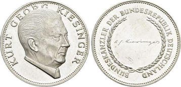 Ar-medaille 1904 1988 Moderne medaille Kiesinger, Kurt Ge..., Timbres & Monnaies, Verzenden