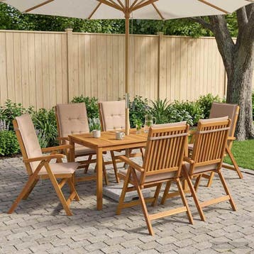 vidaXL 7-Piece Garden Dining Set Naturel Massief Acacia Hout, Verzenden, Nieuw