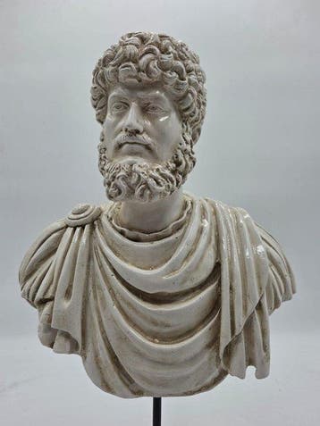 sculptuur, Busto di Lucio Vero - 43 cm - marmerpoeder