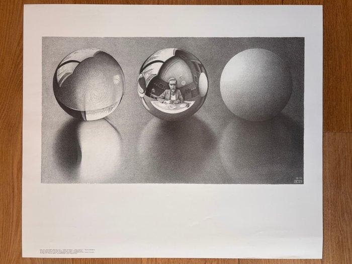M.C. Escher - Original offset poster - Three spheres II, Antiek en Kunst, Curiosa en Brocante