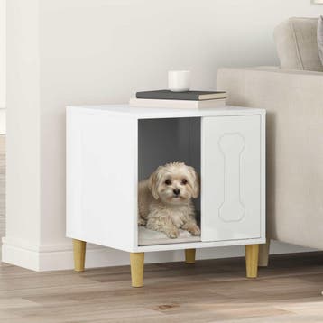 vidaXL Hondenhuis Glanzend Wit 44 x 42 x 49 cm Bewerkt hout, Dieren en Toebehoren, Verzenden, Nieuw