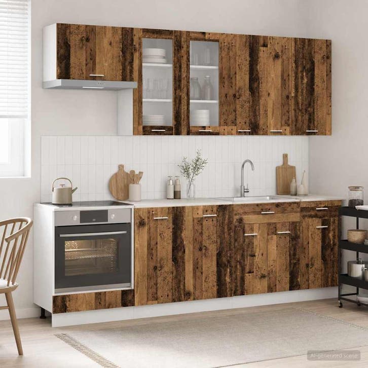 vidaXL Keukenblok LYON 8 pcs Oud hout Bewerkt hout, Maison & Meubles, Armoires | Autre, Envoi
