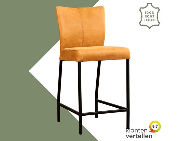 Leren barkruk Revolt laag - Kenia Cognac (cognac) - Poten, Huis en Inrichting, Barkrukken, Nieuw, 1 kruk, Leer, 90 cm of meer