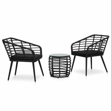 vidaXL 3-delige Bistroset poly rattan zwart, Verzenden, Nieuw
