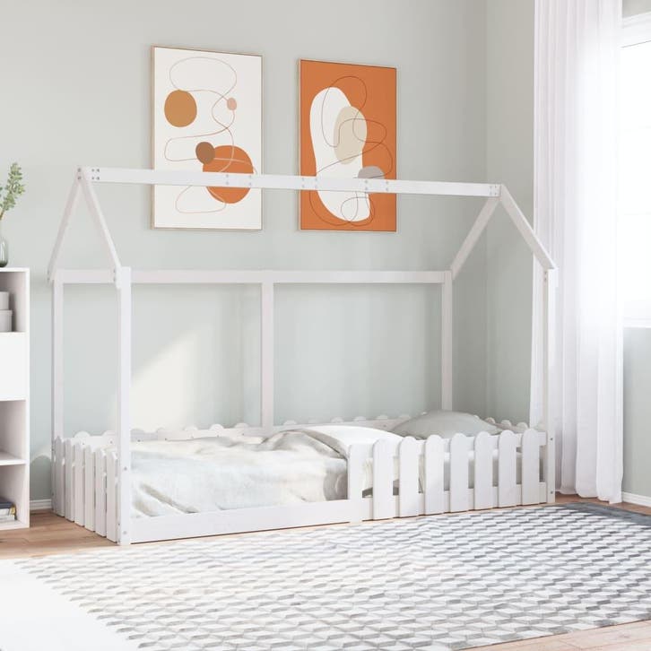 vidaXL Bedhuis wit massief grenenhout 80x200 cm, Huis en Inrichting, Slaapkamer | Bedden, Nieuw, Verzenden
