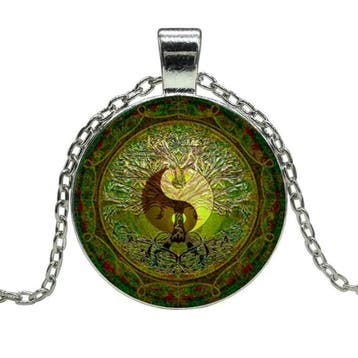 Fako Bijoux - Ketting - Cabochon - Yin Yang - Groen, Verzenden