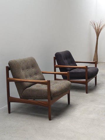 im Stil von Ib-Kofod Larsen - Fauteuil (2) - Teck, Textile -