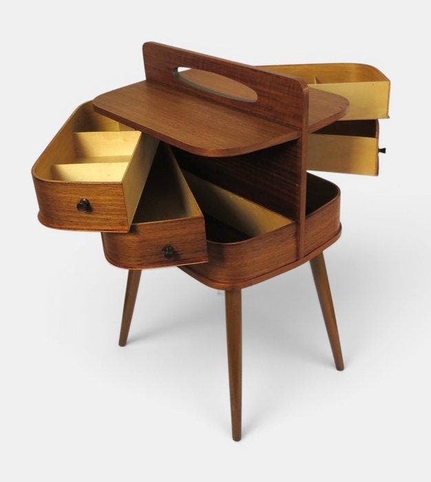 Boîte à couture - Bois - Table en bois de teck des années, Antiek en Kunst, Kunst | Designobjecten