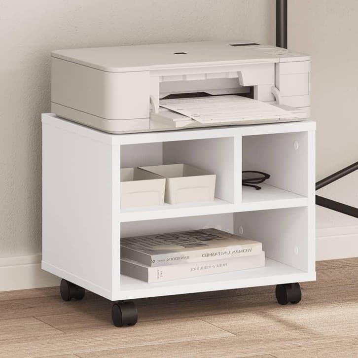 vidaXL Printerkastje met wielen 41x32x34,5 cm wit, Computers en Software, Printers, Nieuw, Verzenden