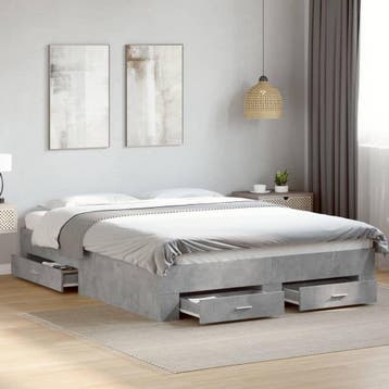 vidaXL Bedframe met lades bewerkt hout betongrijs 140x200 cm, Huis en Inrichting, Slaapkamer | Bedden, Verzenden, Nieuw