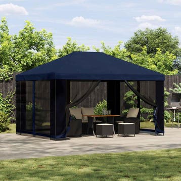 vidaXL Tuin gazebo met zijwanden 4 × 3 m Blauw Polyester en, Verzenden, Nieuw