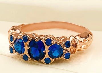 Zonder minimumprijs - Ring - 9 kt. Roségoud, Zilver Saffier