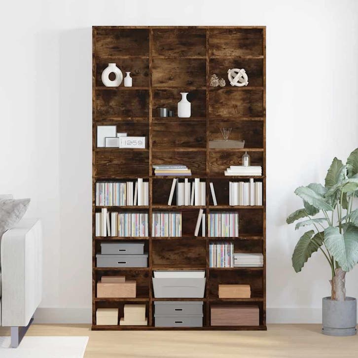 vidaXL Cd-kast 102x23x177,5 cm bewerkt hout gerookt, Maison & Meubles, Accessoires pour la Maison | Étagères pour CD & DVD, Envoi