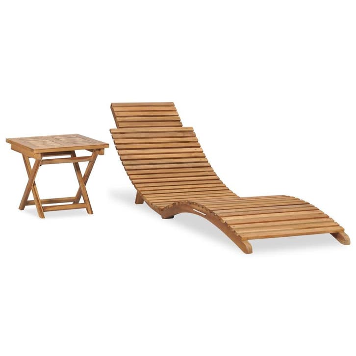 vidaXL Ligbed met inklapbare tafel massief teakhout, Tuin en Terras, Ligbedden, Nieuw, Verzenden