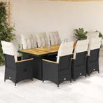 vidaXL 9-delige Tuinset met kussens poly rattan zwart, Verzenden, Tuinset