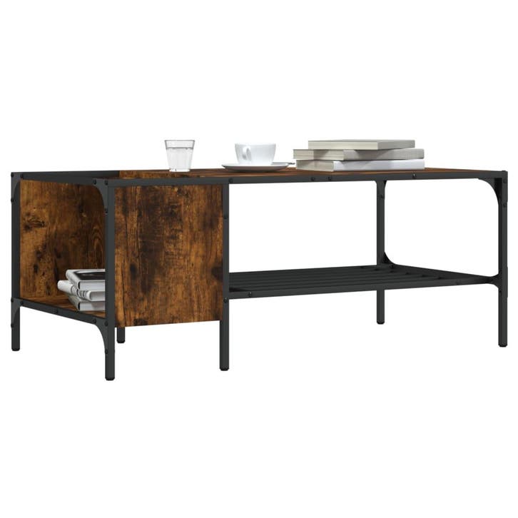 vidaXL Salontafel met rek 100x51x40 cm bewerkt hout gerookt, Maison & Meubles, Tables | Tables de salon, Envoi