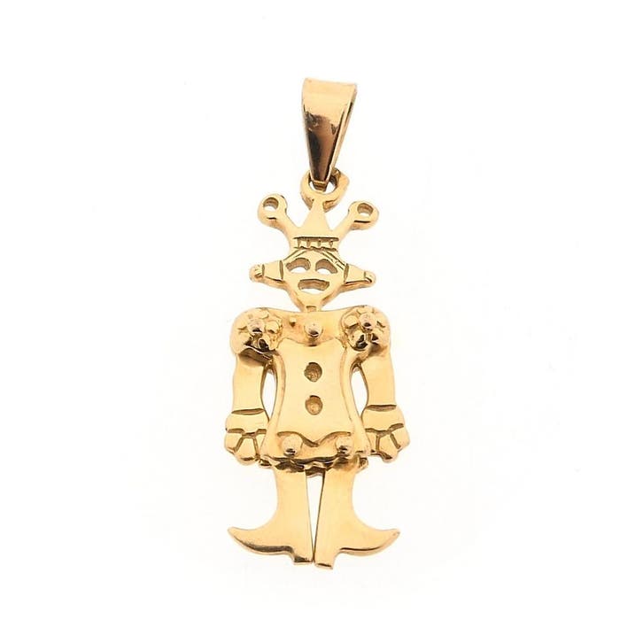 Gouden hanger van een dansende hofnar (Hanger of bedel), Handtassen en Accessoires, Bedels, Gebruikt, Overige merken, Goud, Ophalen of Verzenden