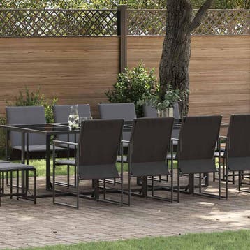 vidaXL Tuin Eettafel Set 13 st Zwart Staal, Verzenden, Nieuw