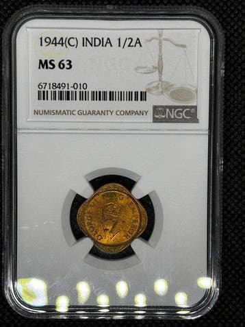 Brits India. George VI. 1/2 Anna 1944 NGC MS63 (Zonder