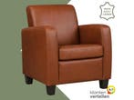 Leren fauteuil Joy - Granada Savannah (cognac) - Poten hout, Huis en Inrichting, Fauteuils, Nieuw, Ophalen of Verzenden, Eigentijds, Klassiek, Modern