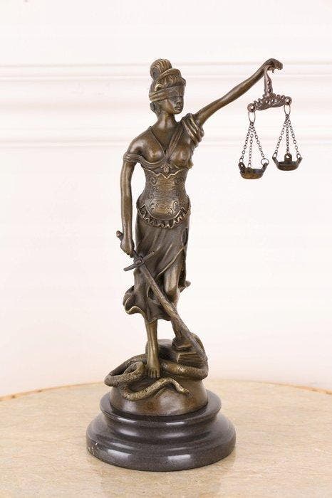 sculptuur, Lady Justice - 26 cm - Brons, Marmer, Antiquités & Art, Curiosités & Brocante