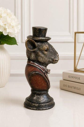 sculptuur, Gentleman Goat Bust Sculpture – Bronze Effect