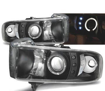 PHARES POUR DODGE RAM 94-01 LED ANGEL EYES NOIR, Verzenden