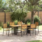 vidaXL Tuin Eettafel Set 7 pcs Zwart en Bruin poly rattan, Verzenden, Nieuw