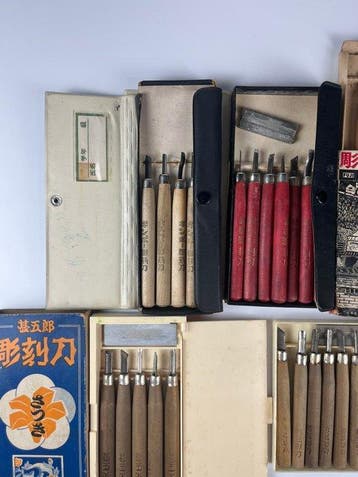 Japanse vintage houtsnijbeitels-set Jingoro vakman