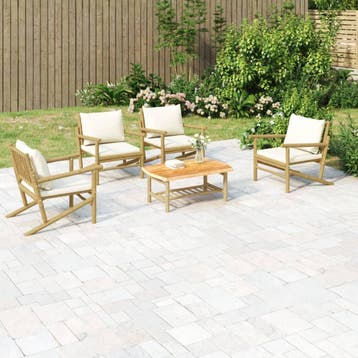 vidaXL 5-delige Loungeset met kussens bamboe crèmewit, Verzenden, Loungeset