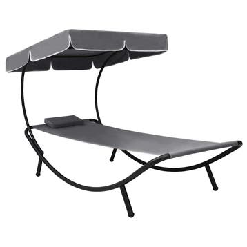 vidaXL Loungebed met luifel en kussen grijs, Jardin & Terrasse, Verzenden
