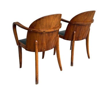 Set van 2 Art Deco clubfauteuils – gebogen hout & diepgroen