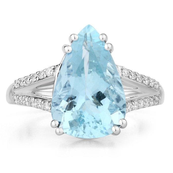 Bague - 14 carats Or blanc - 4.06ct. tw. Aigue-marine -, Bijoux, Sacs & Beauté, Bagues