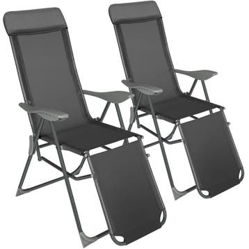 tectake 2 opvouwbare aluminium tuinstoelen met rug- en voets, Tuin en Terras, Verzenden, Nieuw