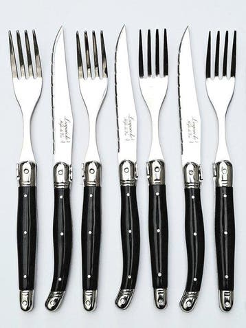 Laguiole - 6x Forks & 6x knives - Black - style de -, Antiek en Kunst