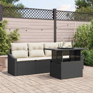 vidaXL Tuinbank Set 5 st Zwart poly rattan, Verzenden