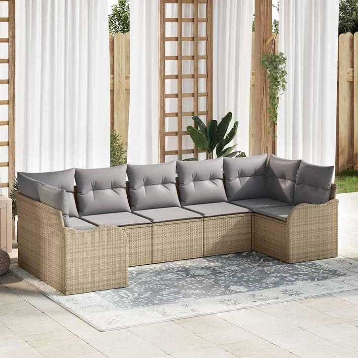vidaXL Tuinbank Set Beige poly rattan, Tuin en Terras, Tuinsets en Loungesets, Nieuw, Verzenden