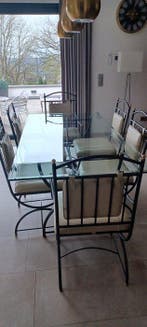 Eettafel - Staal, Leder - Eethoekset, van metaal/glas met