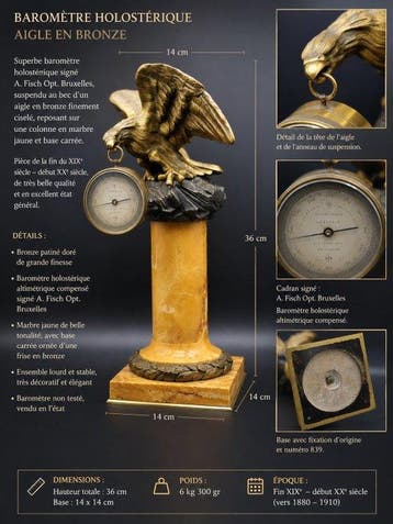 Beeld, Baromètre holostérique A. Fisch Bruxelles – Aigle en